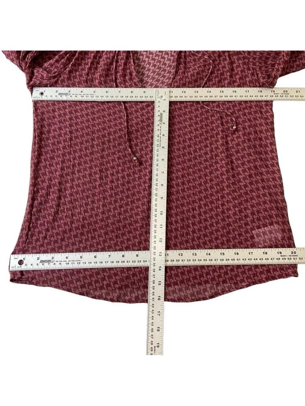 Paige Brea 100% Silk Burgundy Red Houndstooth Blouse Sheer Small houndstooth - Picture 12 of 15
